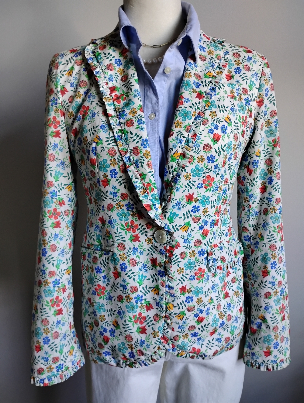J. Crew Liberty Art Fabric Edenham Blazer Micro Ruffle Floral Classic Size 4